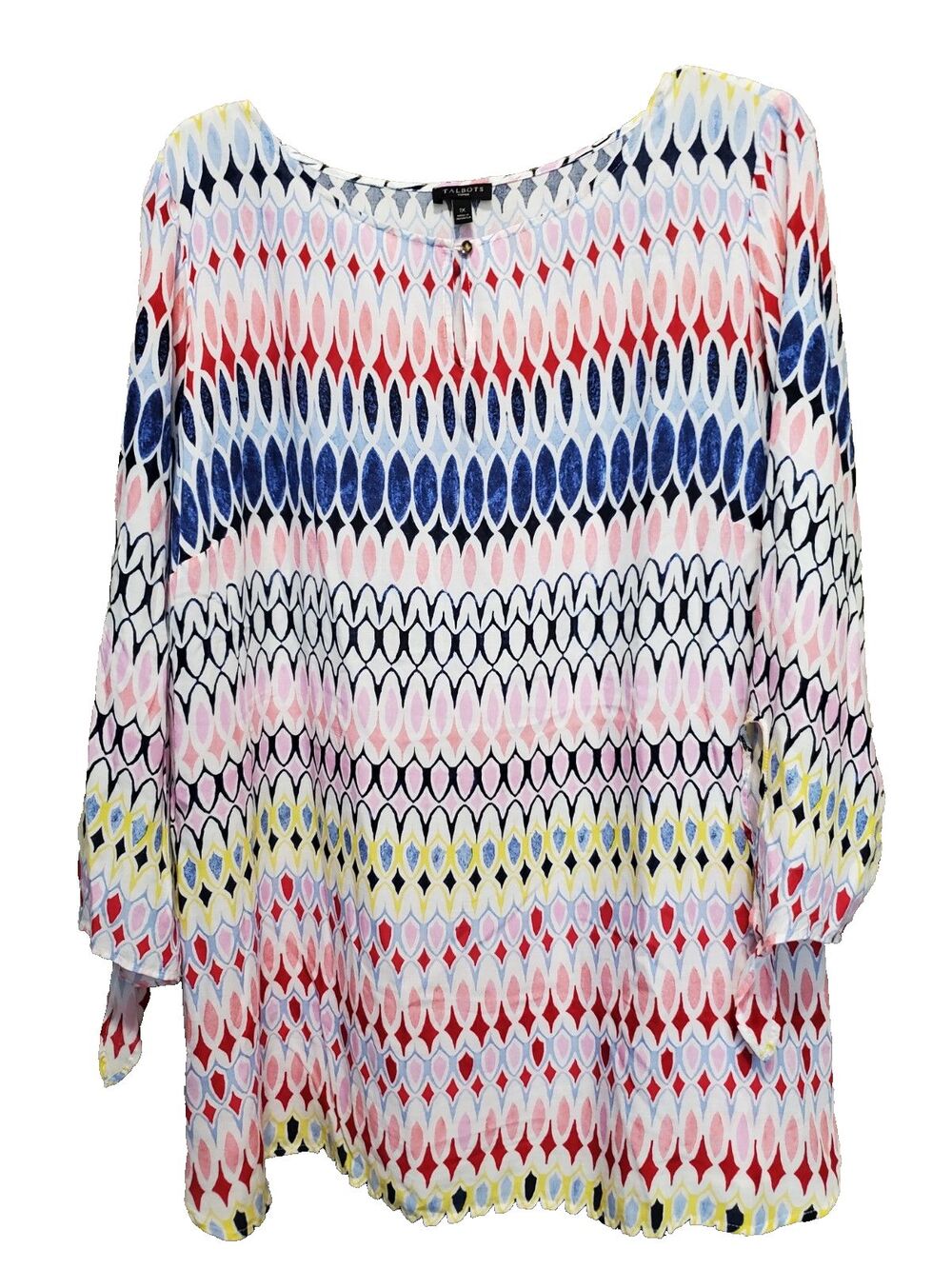 Talbots Plus Rayon Multicolor Tie-Sleeve Keyhole Neck Lightweight Tunic Size 1X